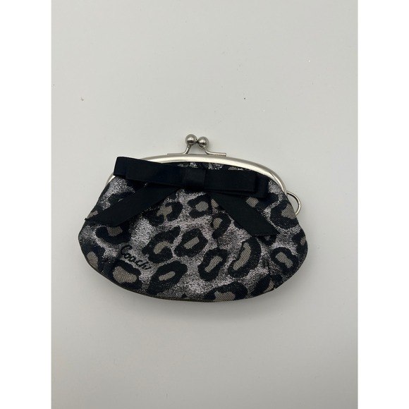 Coach Handbags - COACH Coin Purse OS Black Silver EUC Y2K Ocelot Leopard Metallic Bow Kiss Lock